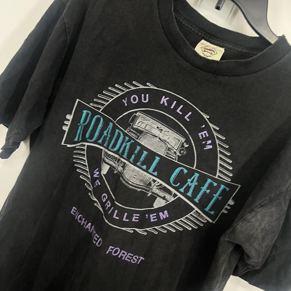Vintage 1990s Roadkill Cafe T Shirt Enchanted Forest Single Stitch Black Size L